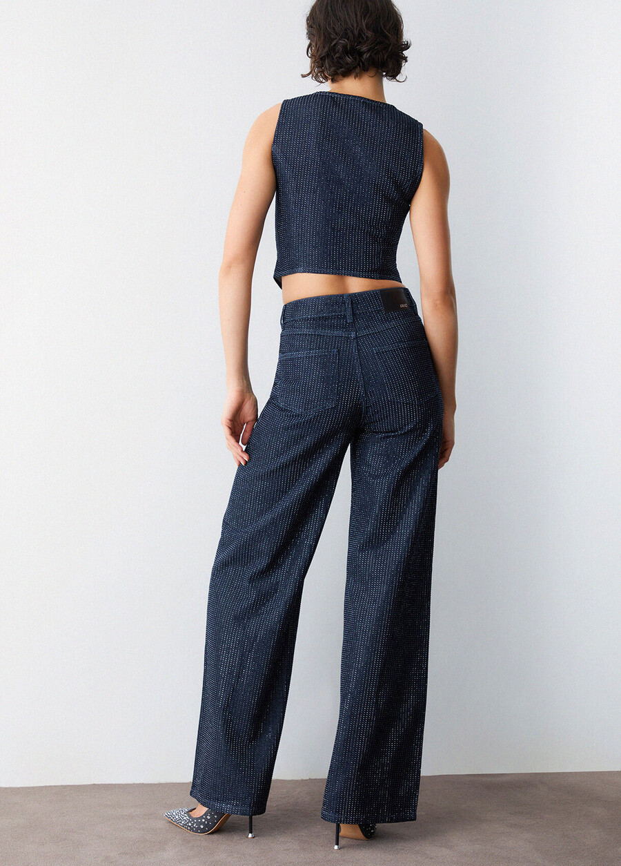 jeans palazzo entièrement ornés de strass