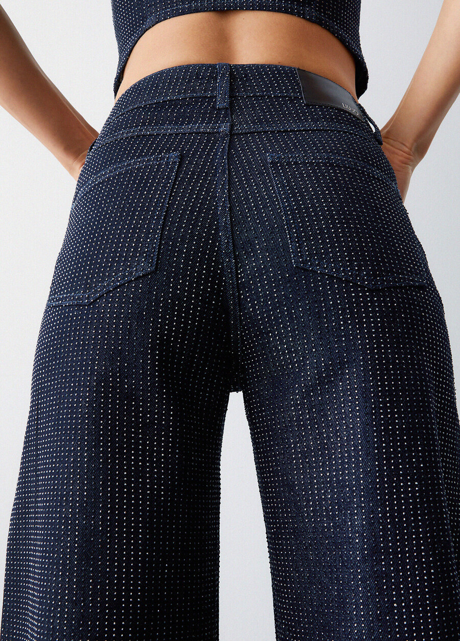 jeans palazzo entièrement ornés de strass