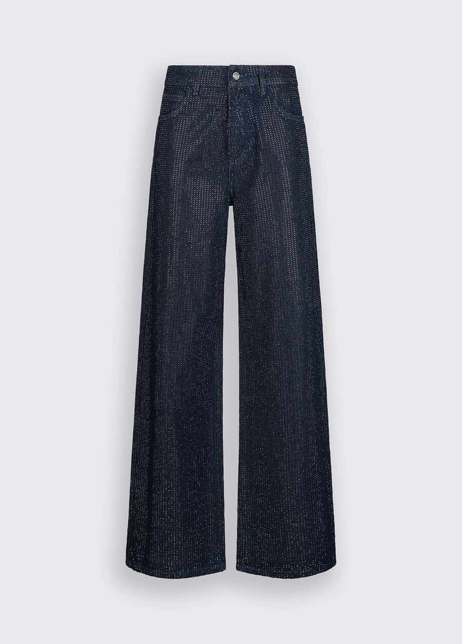 jeans palazzo entièrement ornés de strass