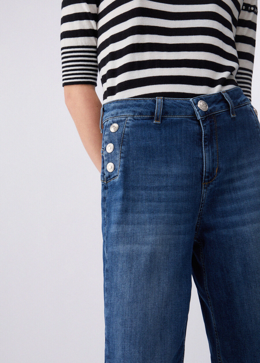 jean évasé taille haute à boutons