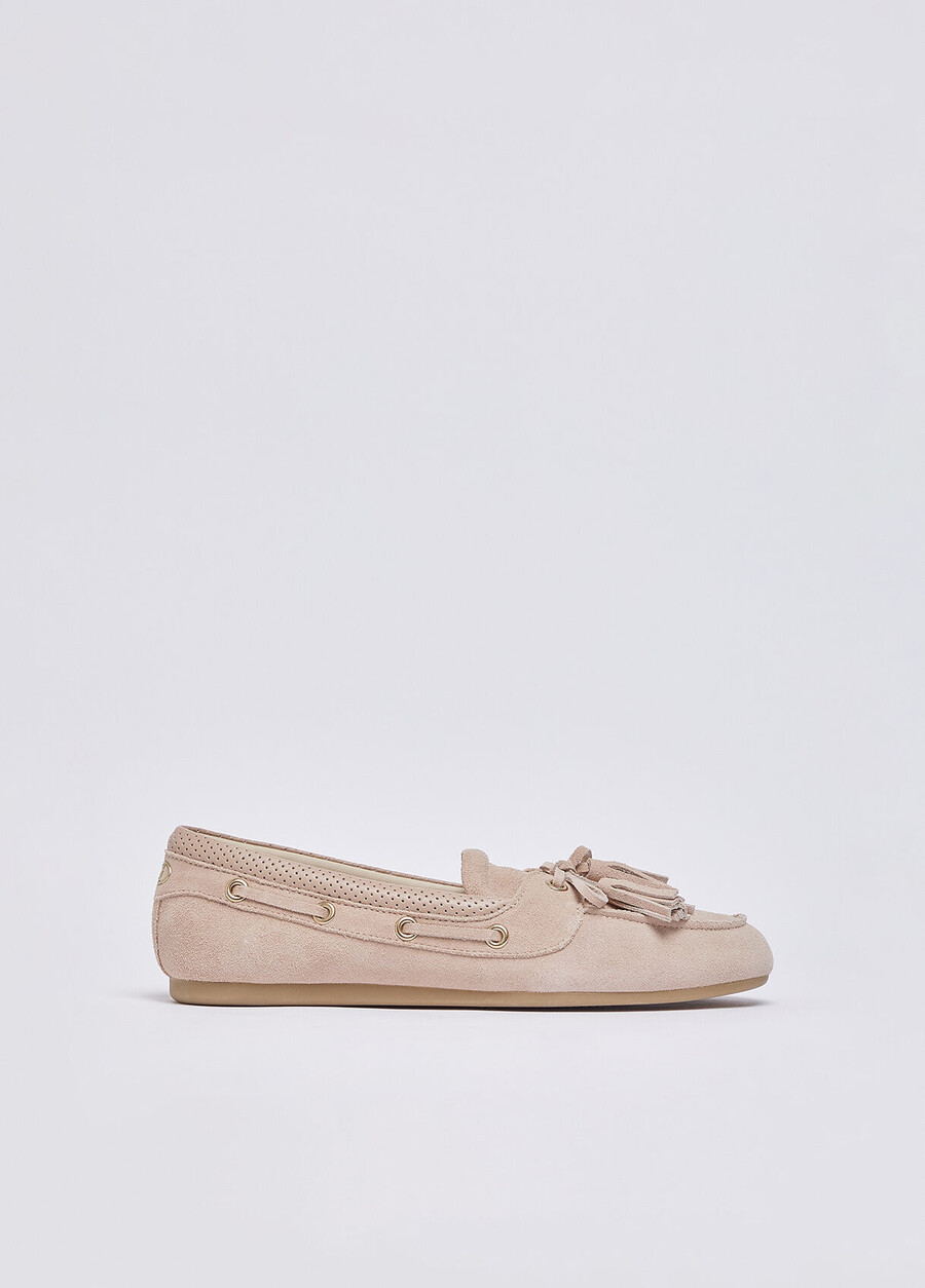 mocassins en daim à pompons