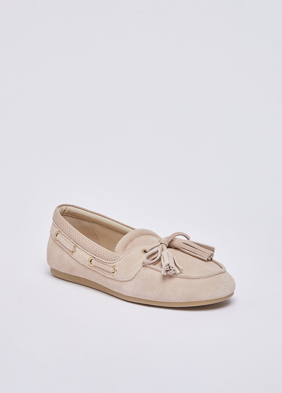 mocassins en daim à pompons