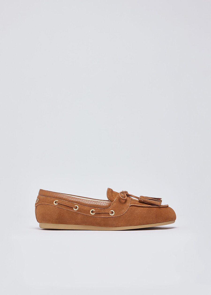 mocassins en daim à pompons