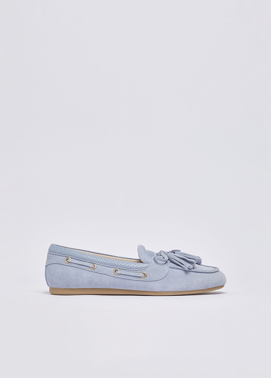 mocassins en daim à pompons