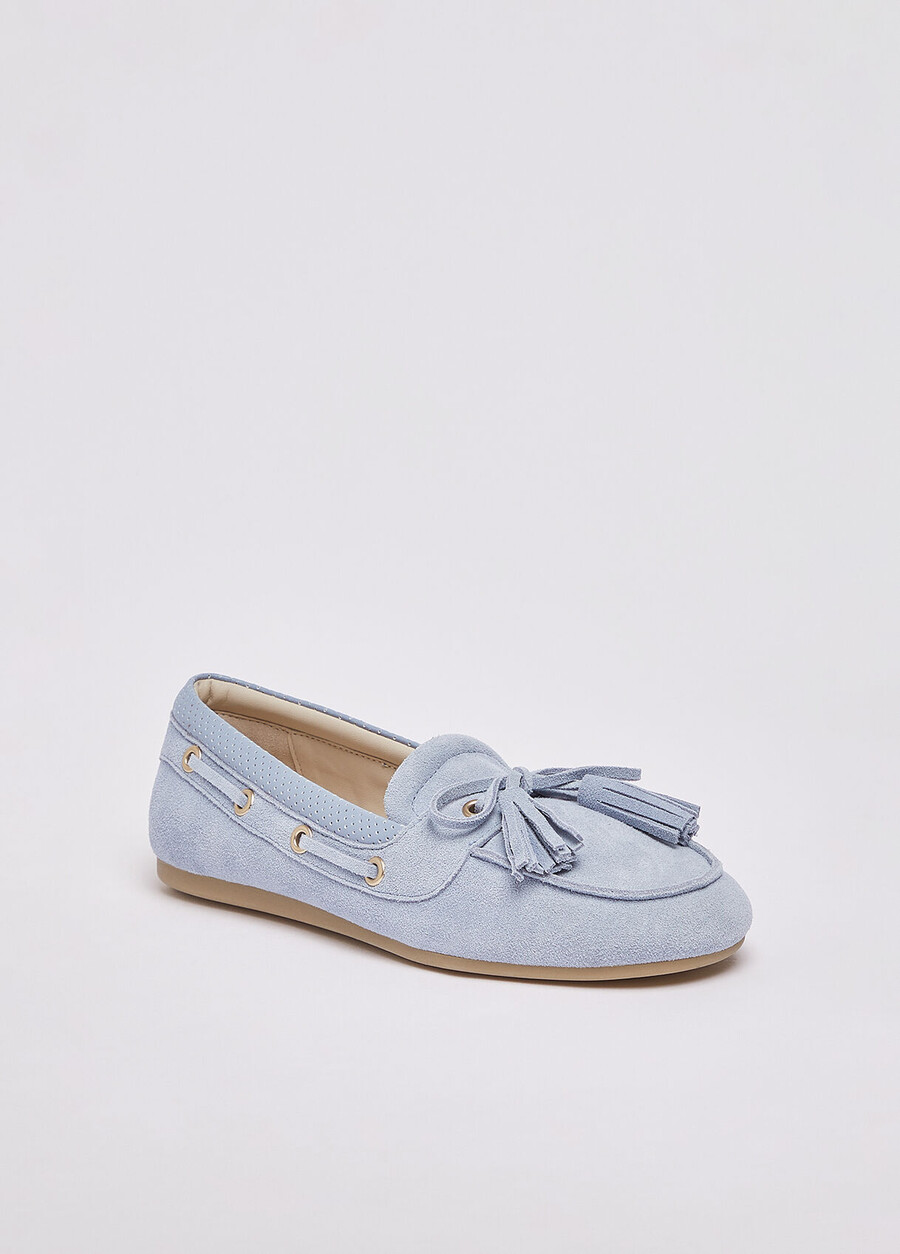 mocassins en daim à pompons