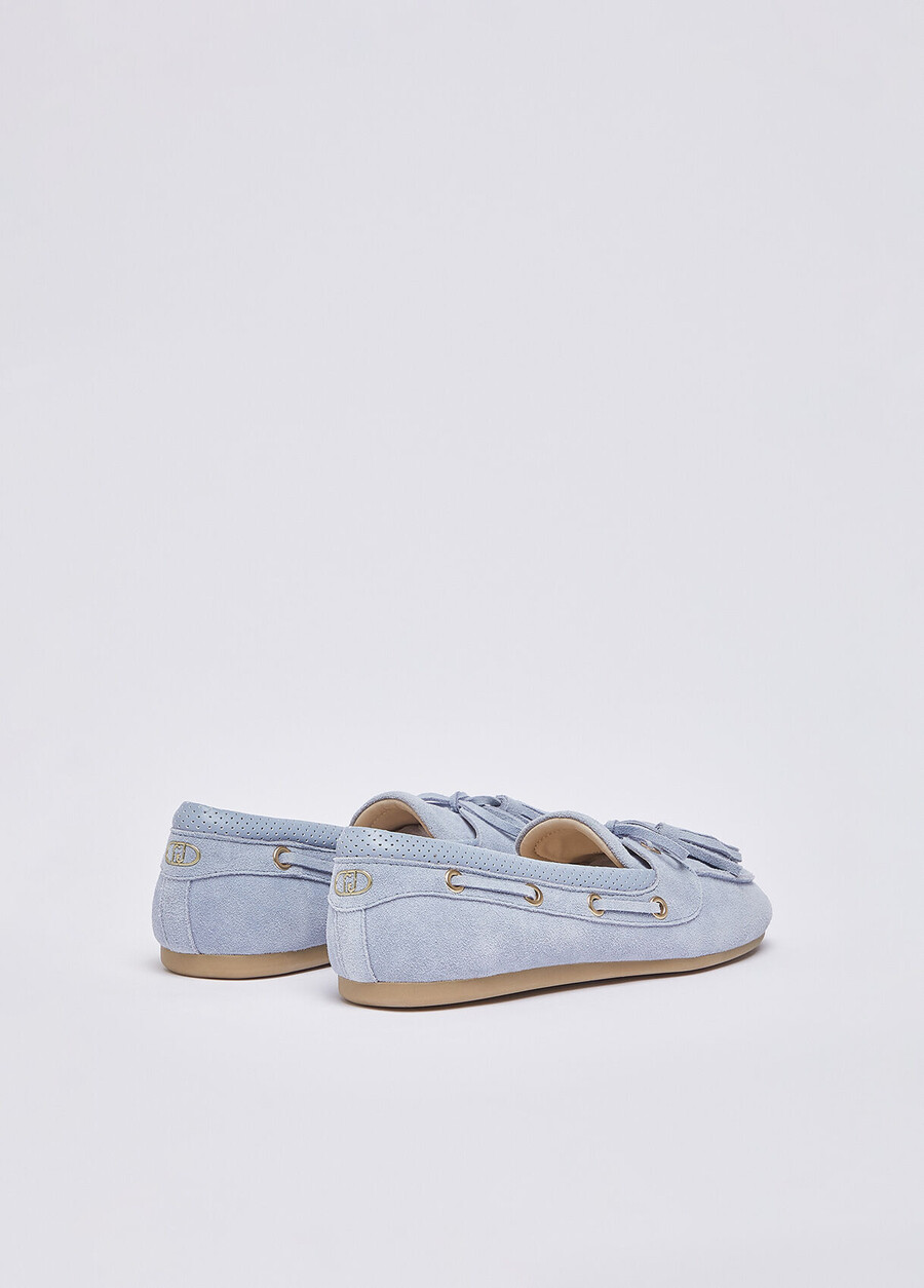mocassins en daim à pompons