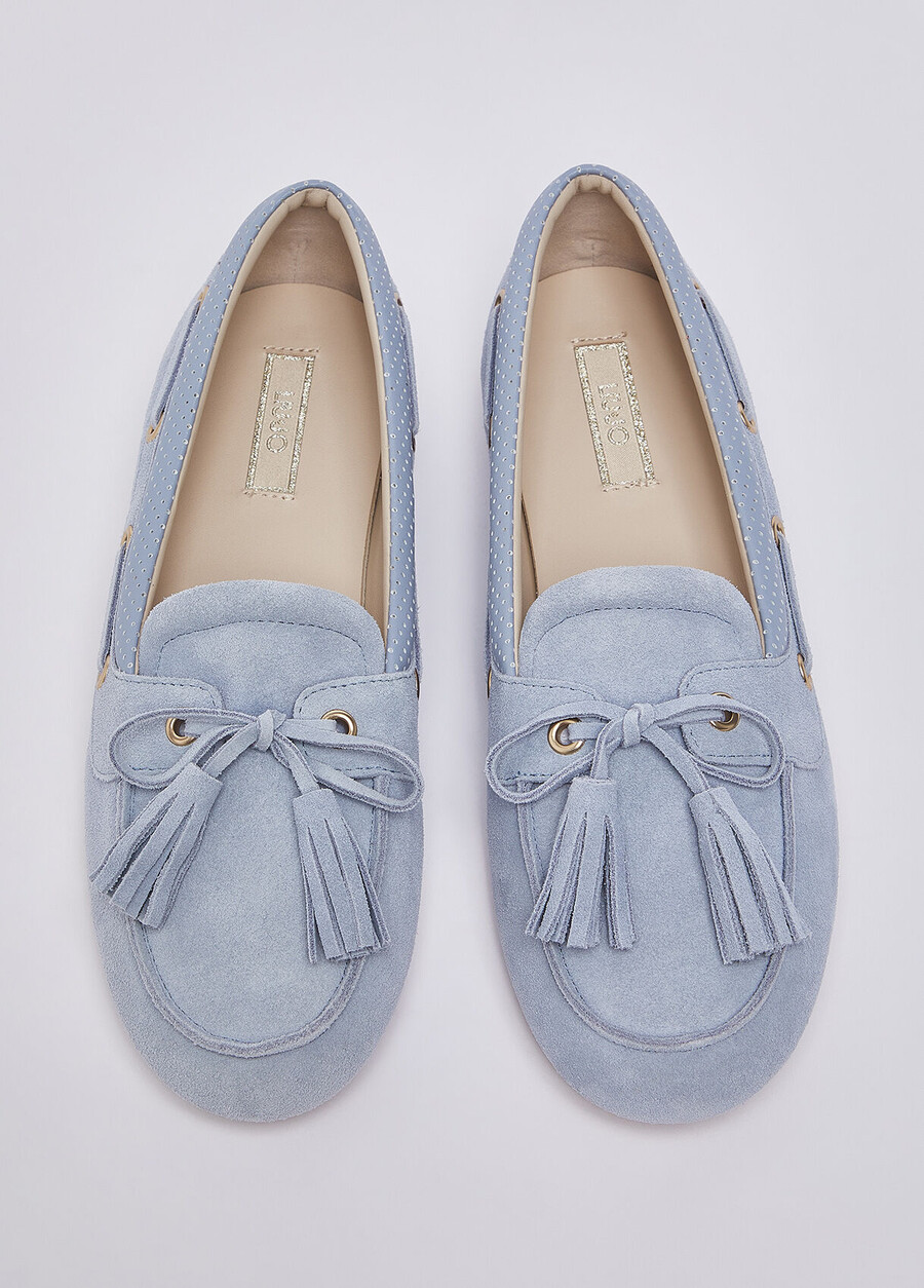 mocassins en daim à pompons