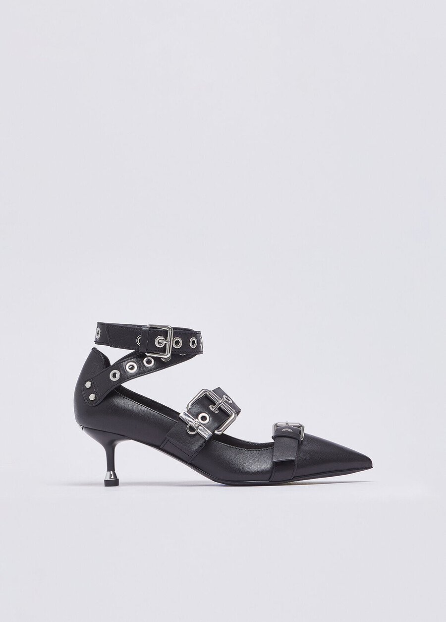escarpins en cuir à boucles