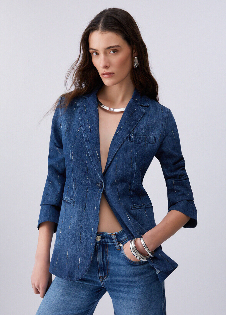 blazer en jean orné de strass
