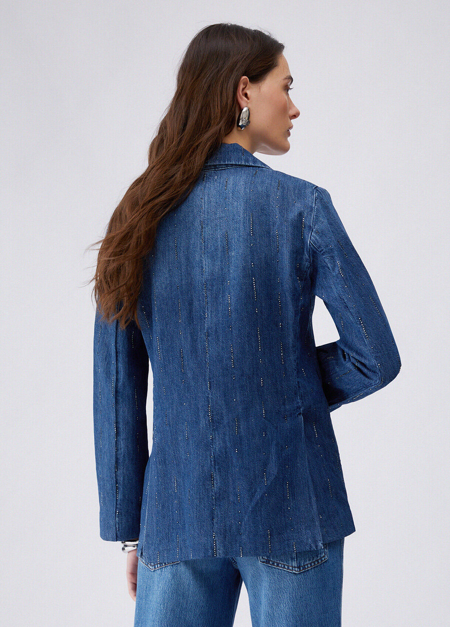 blazer en jean orné de strass