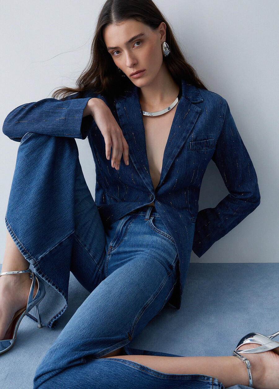 blazer en jean orné de strass