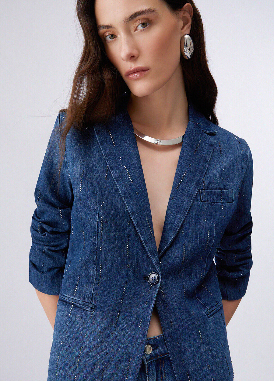 blazer en jean orné de strass