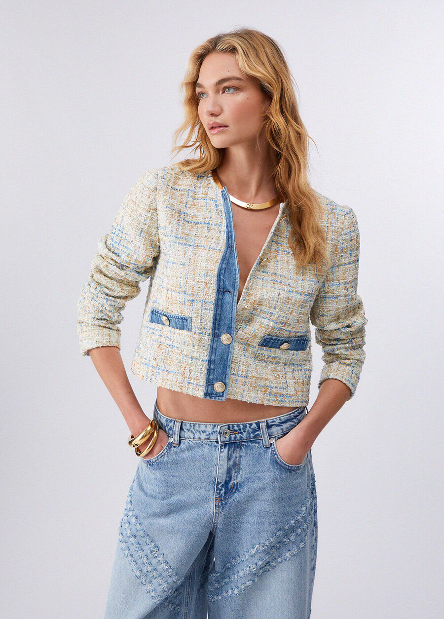 veste bouclée avec détails en denim