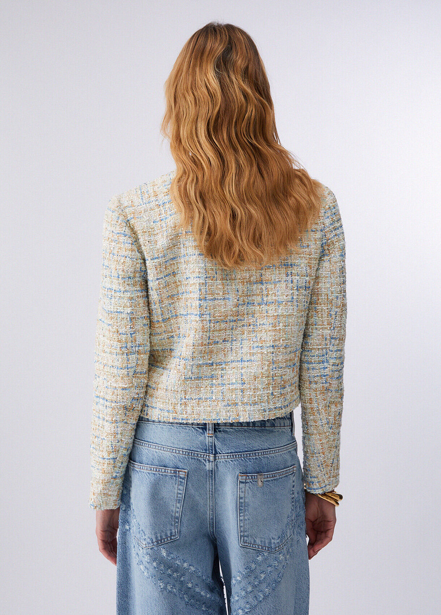 veste bouclée avec détails en denim