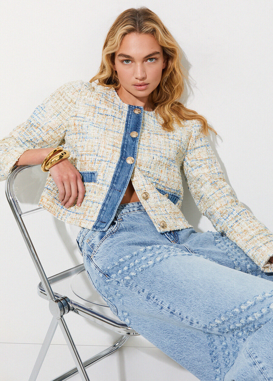 veste bouclée avec détails en denim