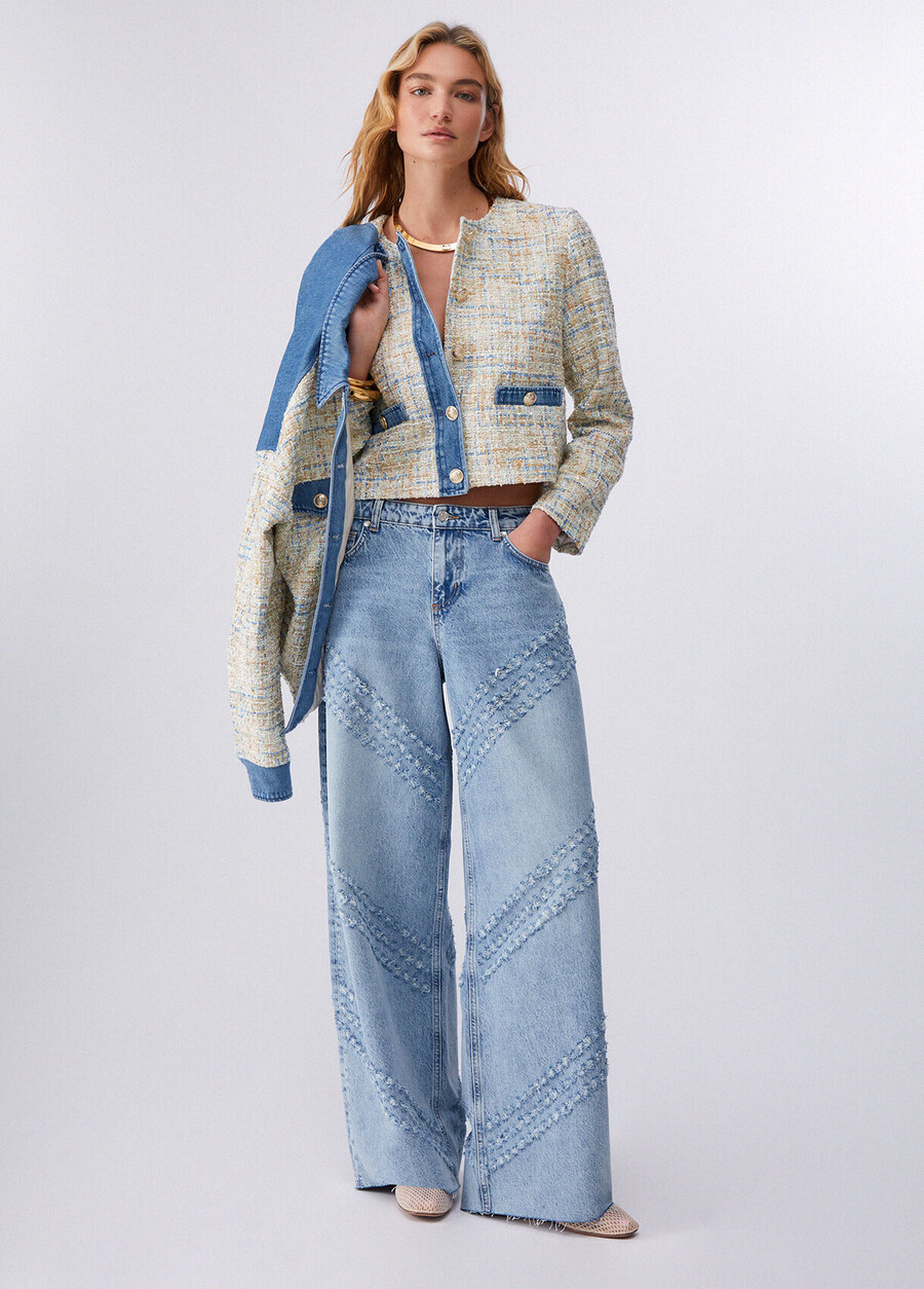 veste bouclée avec détails en denim