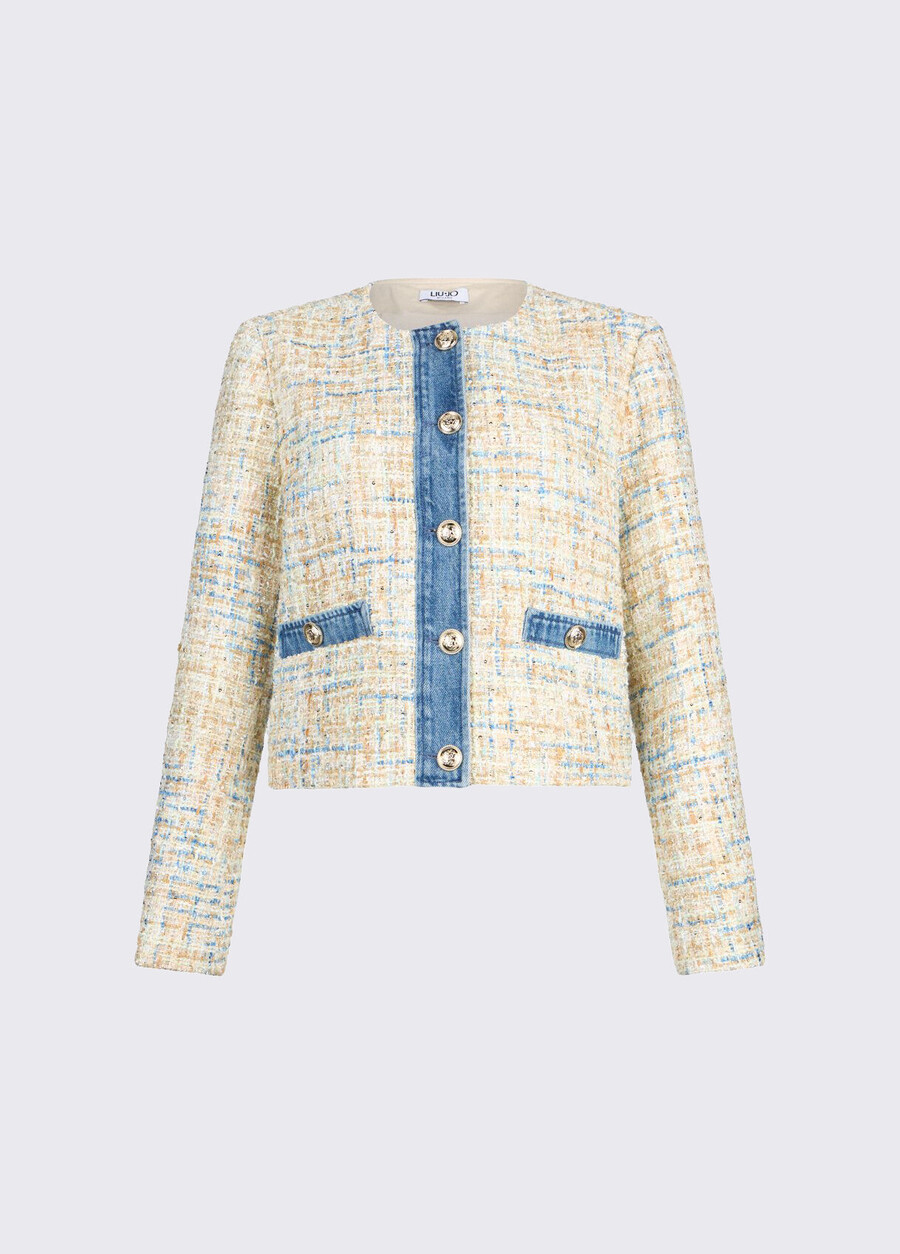 veste bouclée avec détails en denim