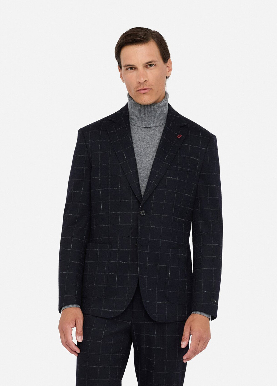 blazer à carreaux en laine et coton
