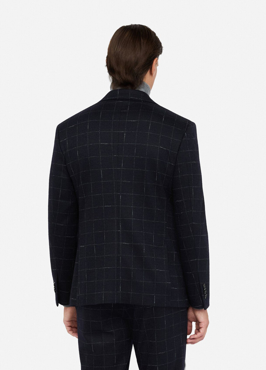 blazer à carreaux en laine et coton