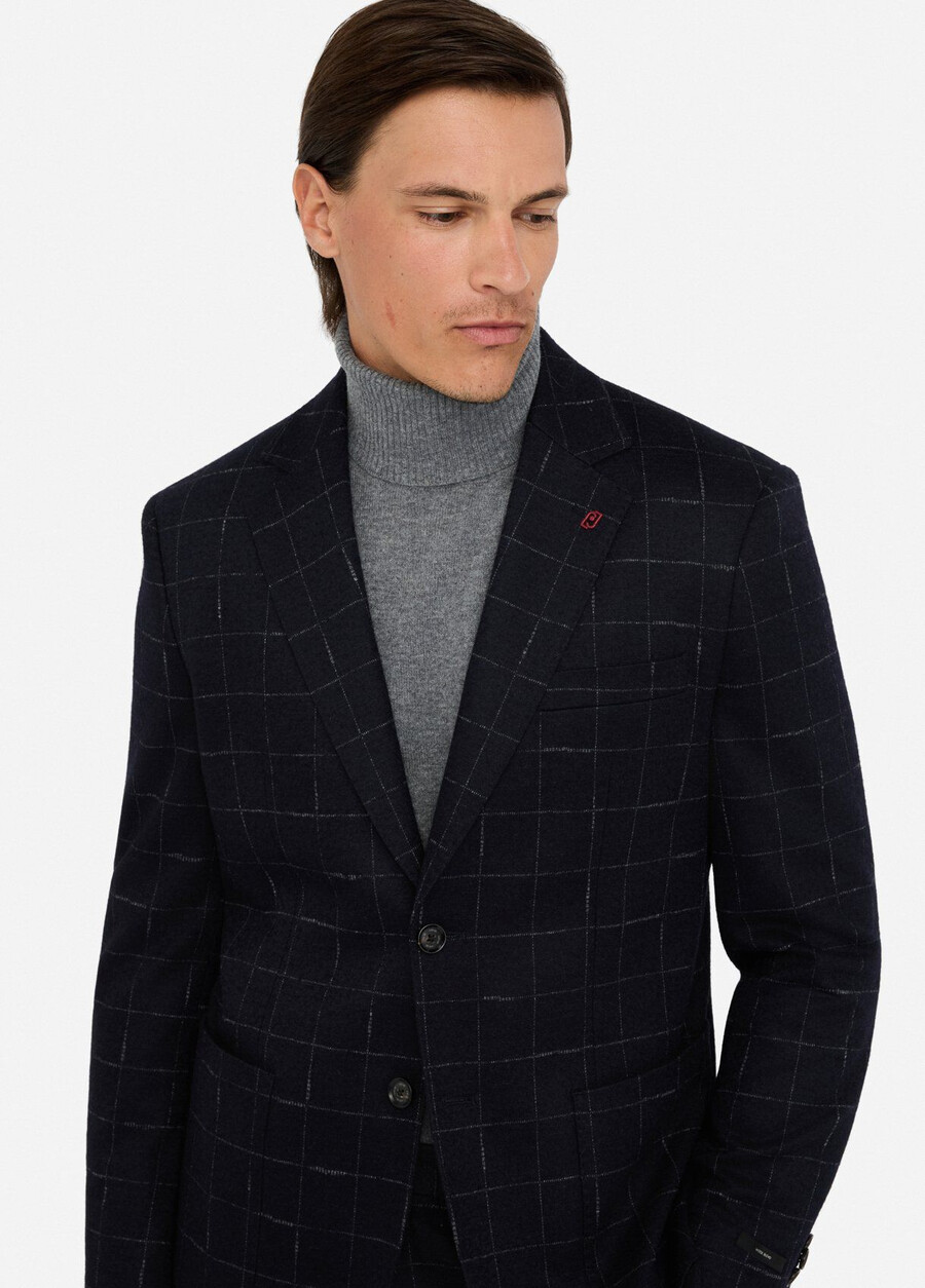 blazer à carreaux en laine et coton