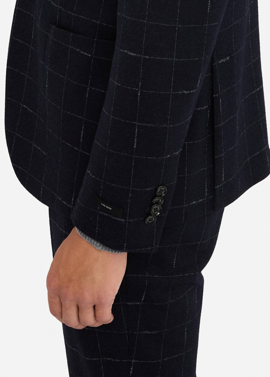 blazer à carreaux en laine et coton