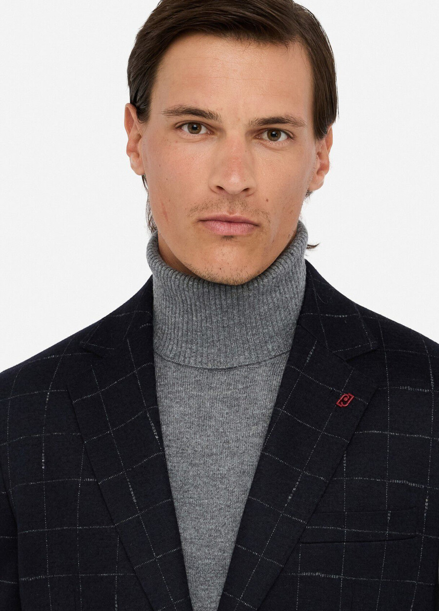 blazer à carreaux en laine et coton