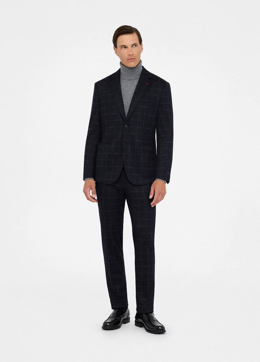 blazer à carreaux en laine et coton