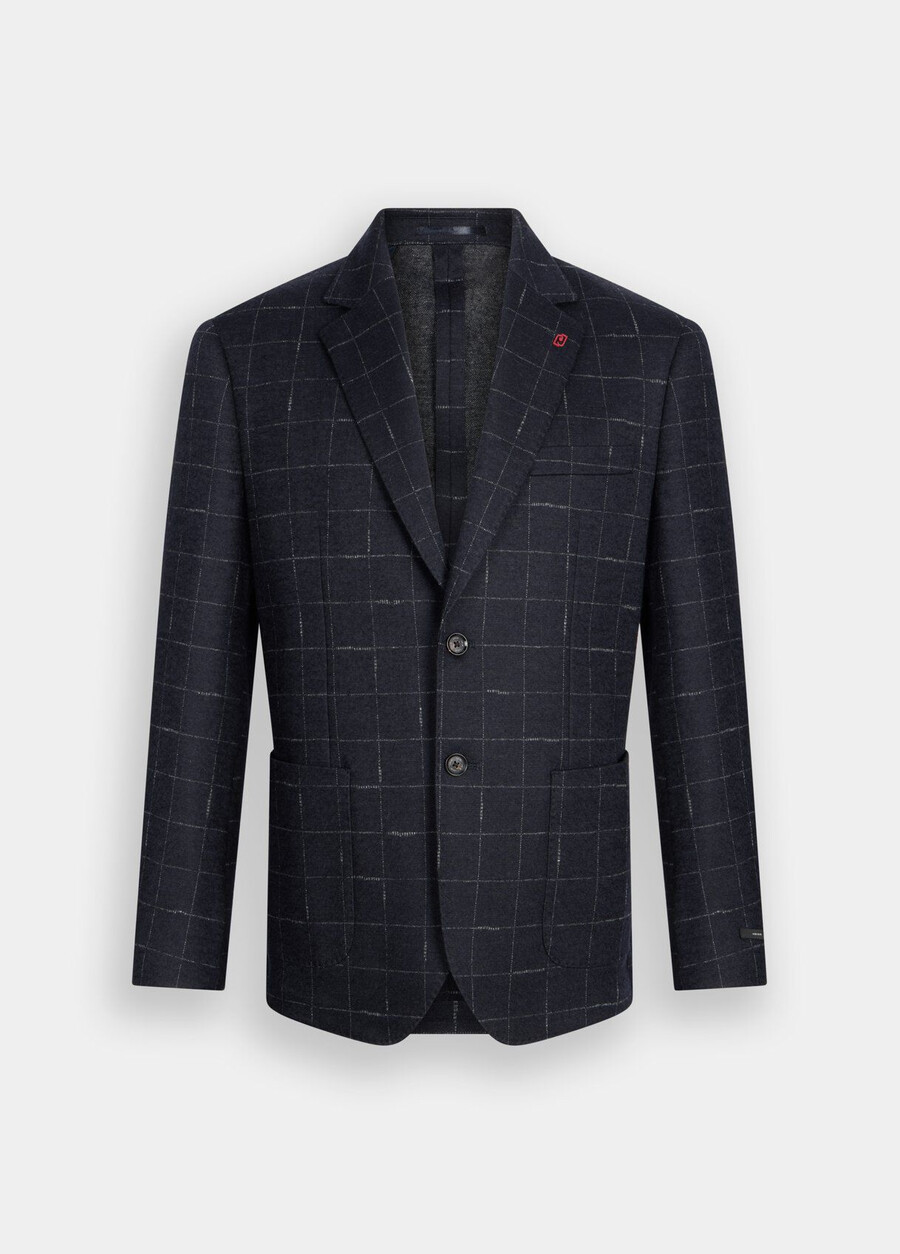 blazer à carreaux en laine et coton