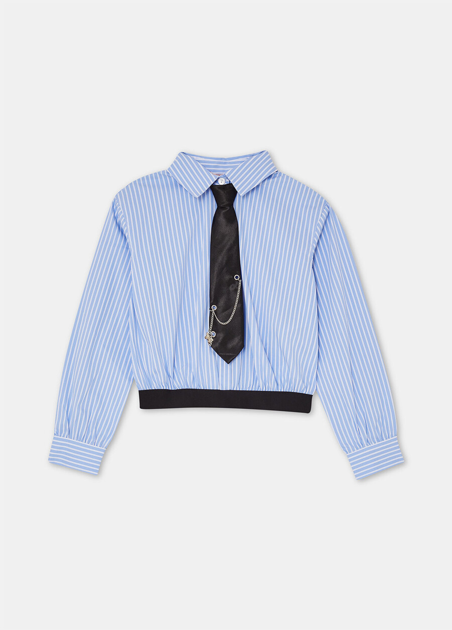 chemise rayée en coton avec cravate