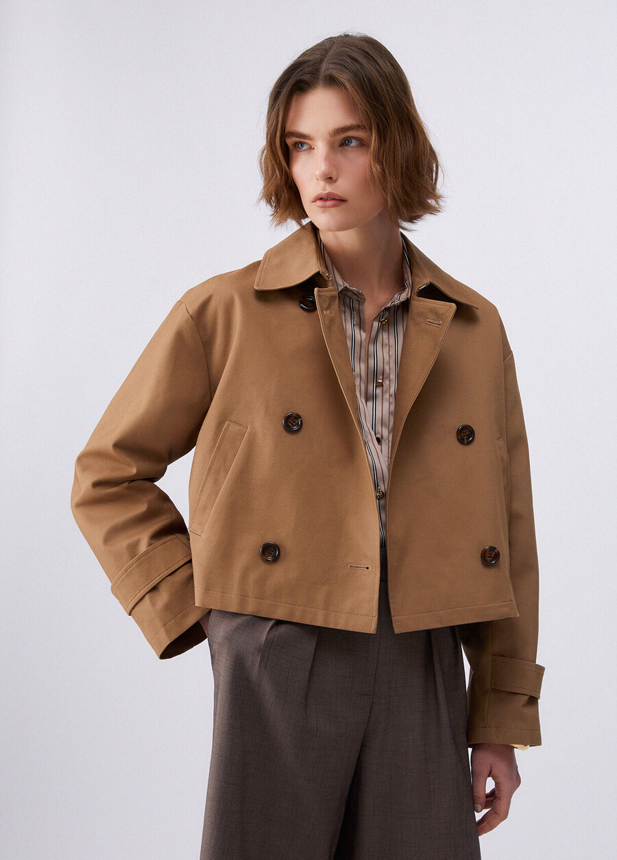 trench-coat court en gabardine