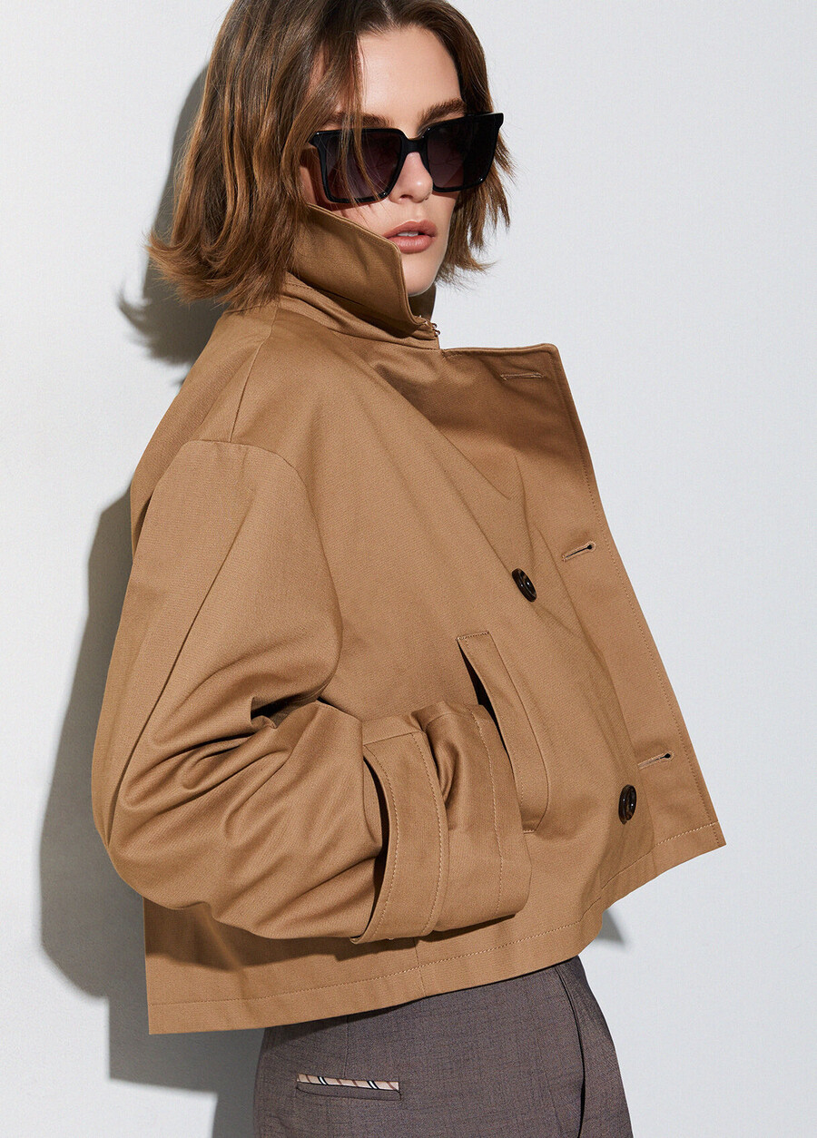 trench-coat court en gabardine
