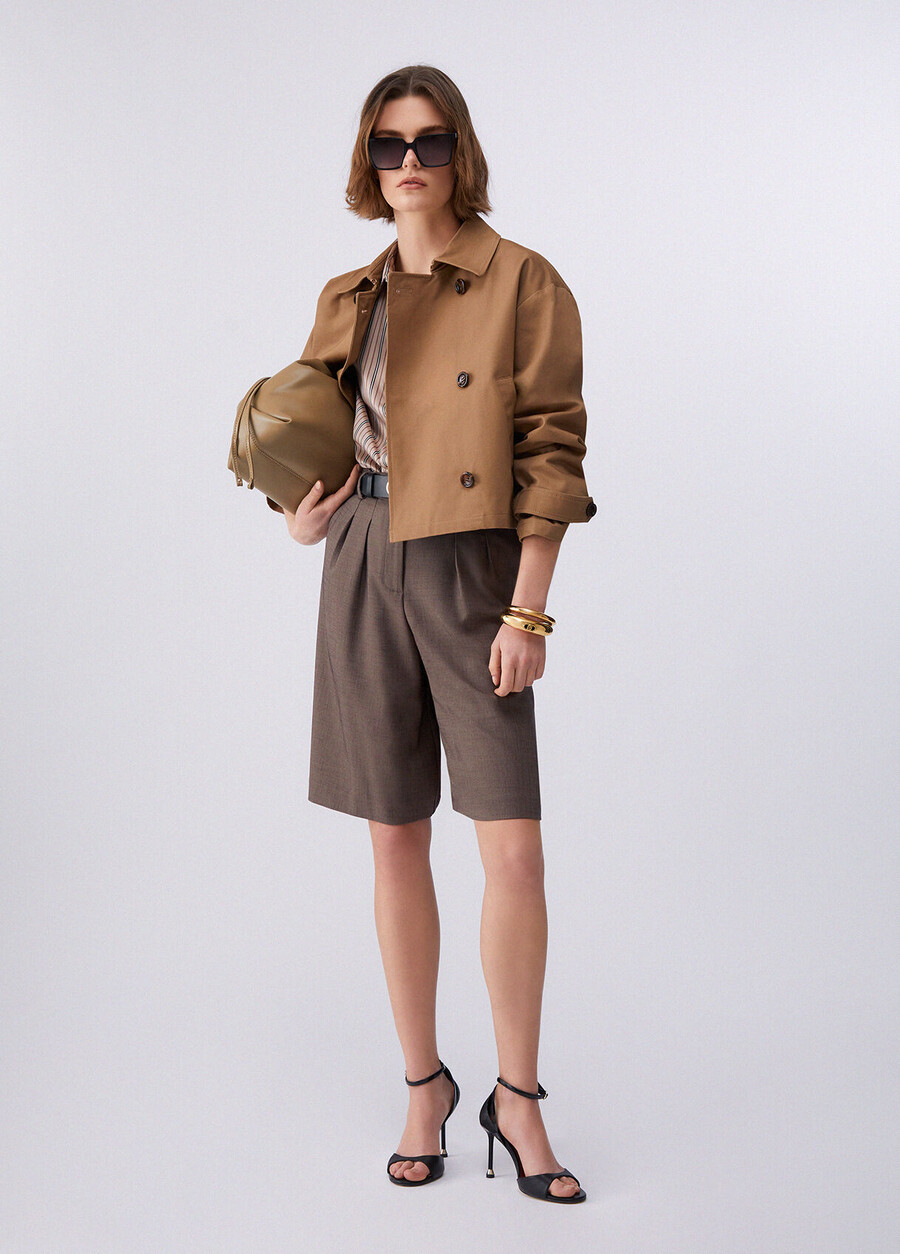 trench-coat court en gabardine
