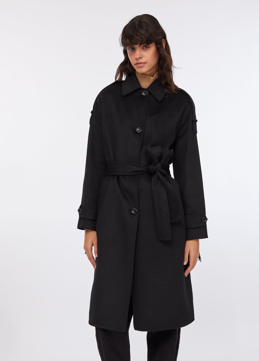 trench-coat en laine à franges