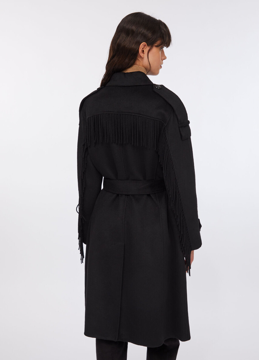 trench-coat en laine à franges
