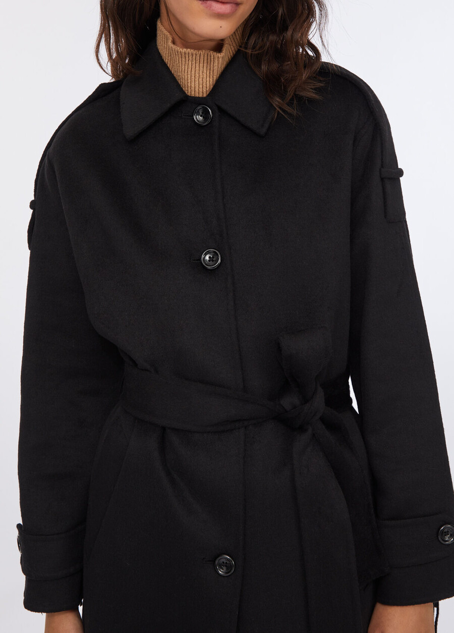 trench-coat en laine à franges