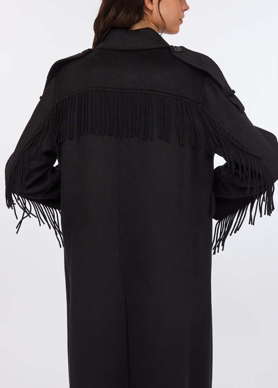trench-coat en laine à franges