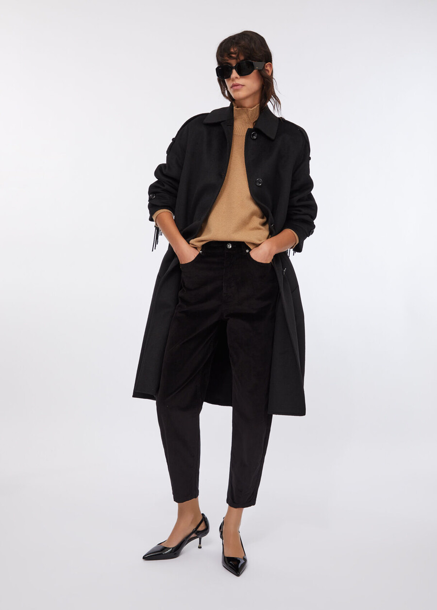 trench-coat en laine à franges