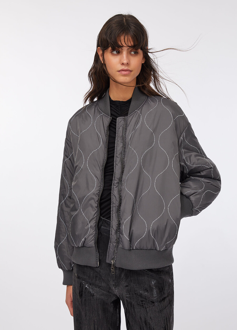 blouson aviateur en nylon clouté
