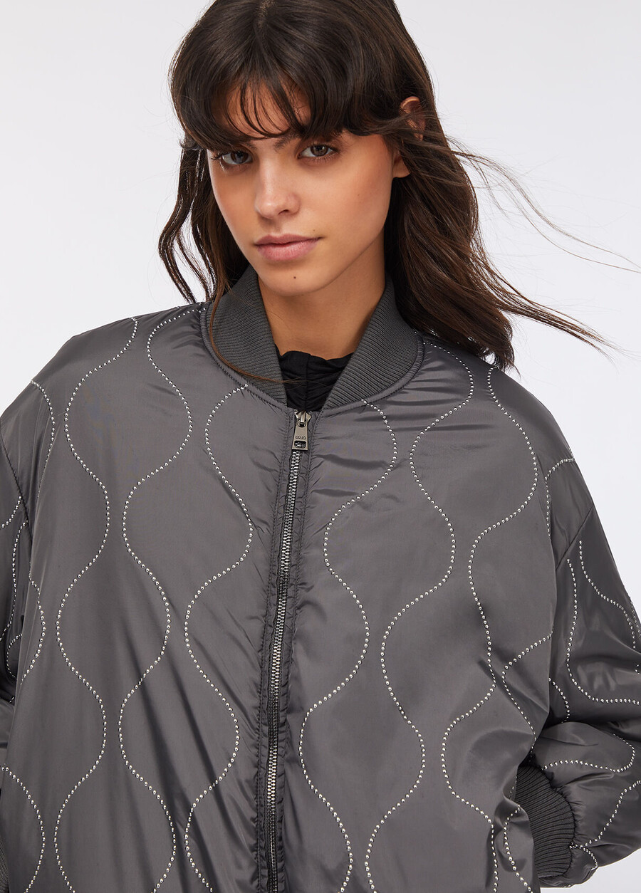 blouson aviateur en nylon clouté