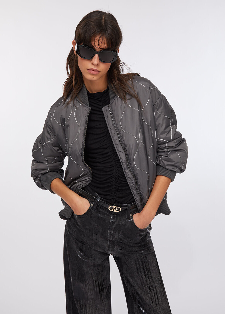 blouson aviateur en nylon clouté