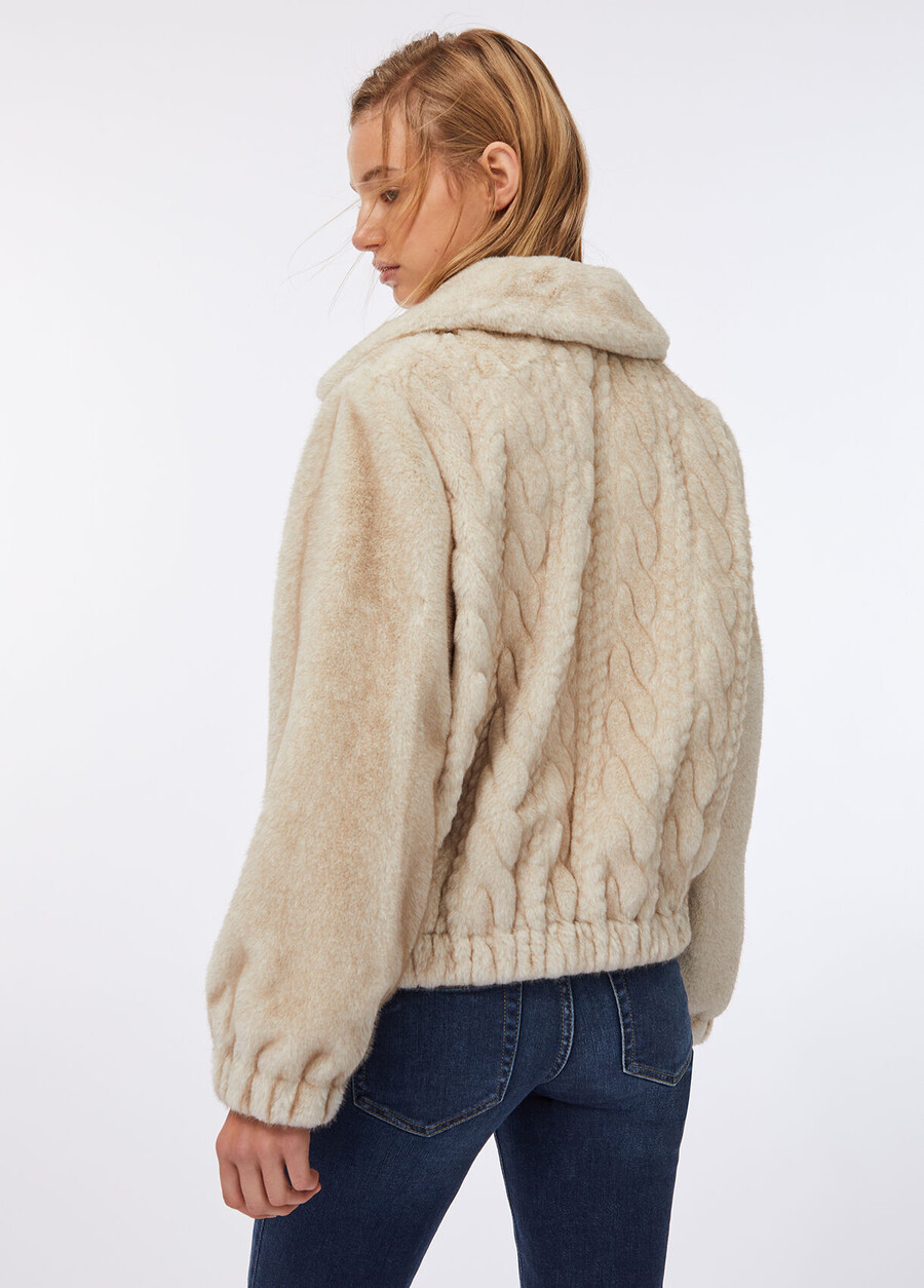 blouson bomber teddy avec détails en maille torsadée