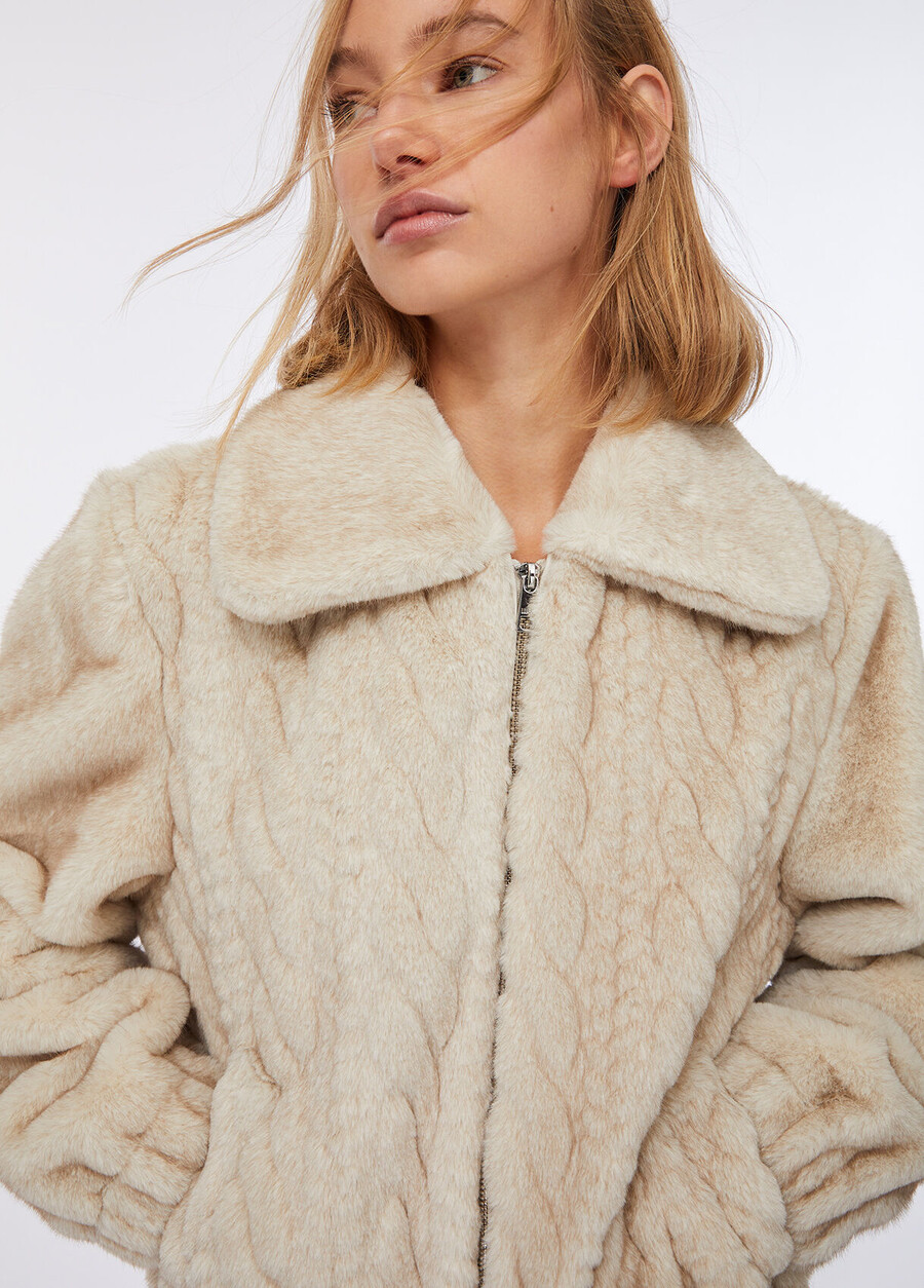 blouson bomber teddy avec détails en maille torsadée