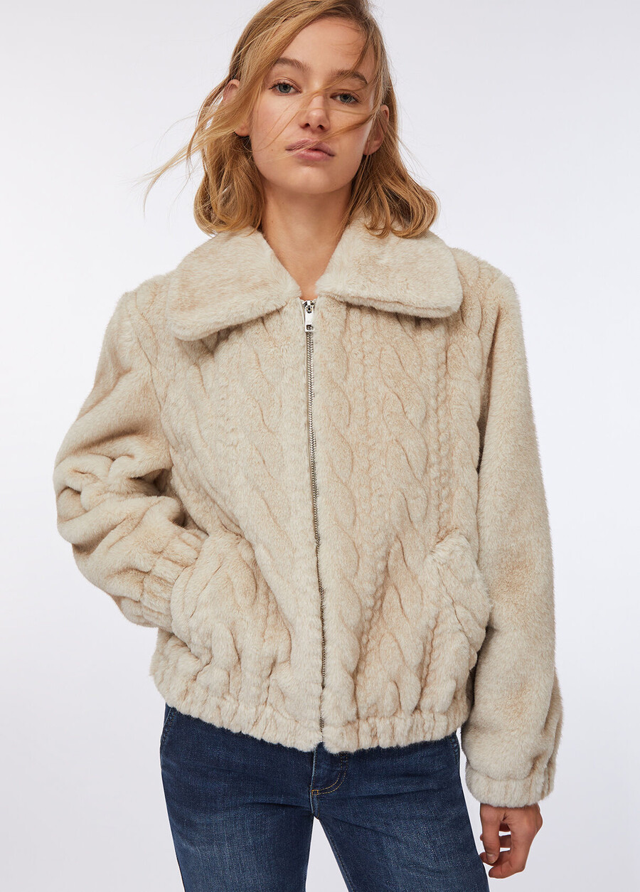 blouson bomber teddy avec détails en maille torsadée