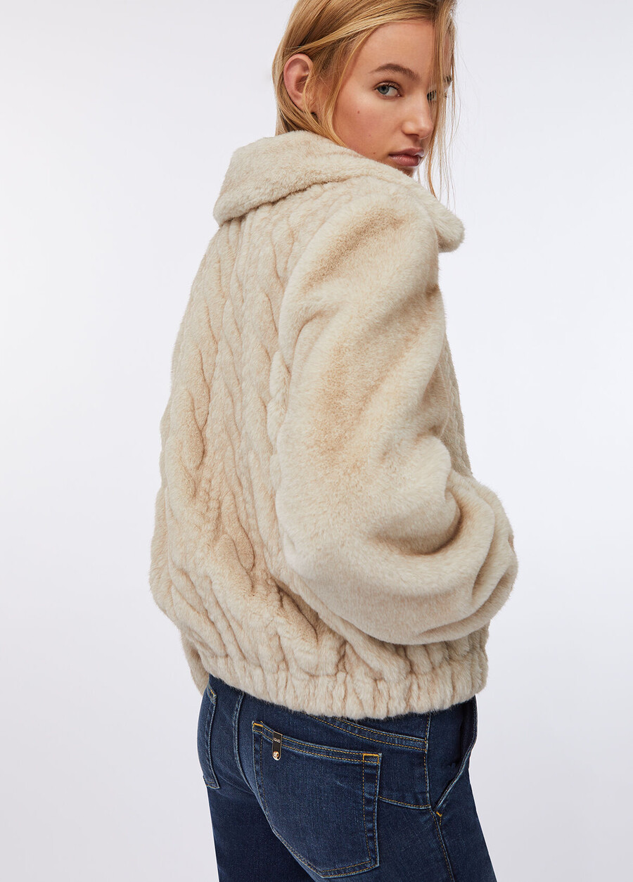 blouson bomber teddy avec détails en maille torsadée