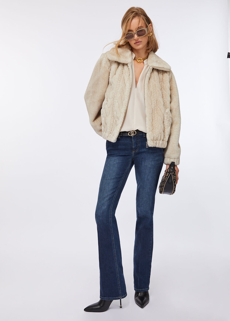 blouson bomber teddy avec détails en maille torsadée