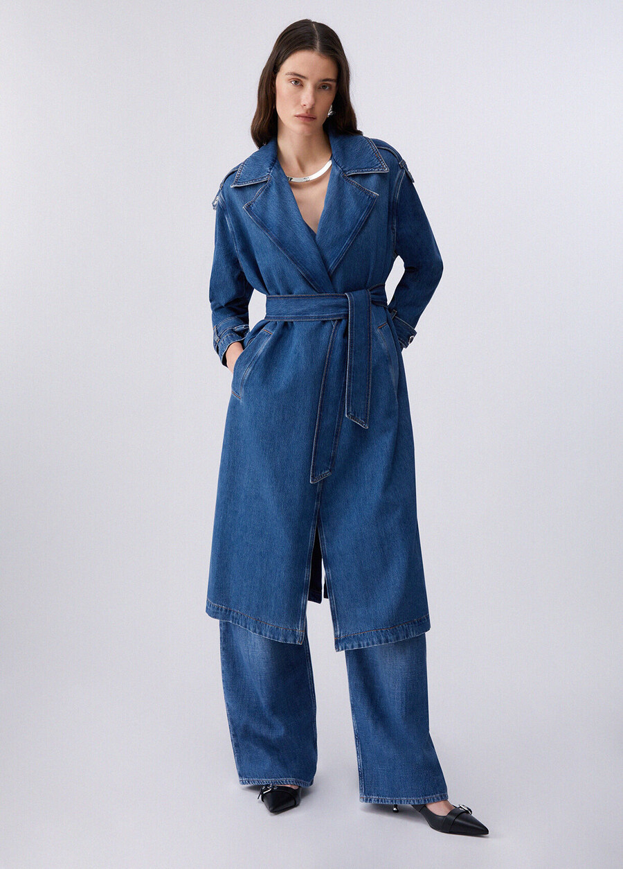 trench-coat long en denim