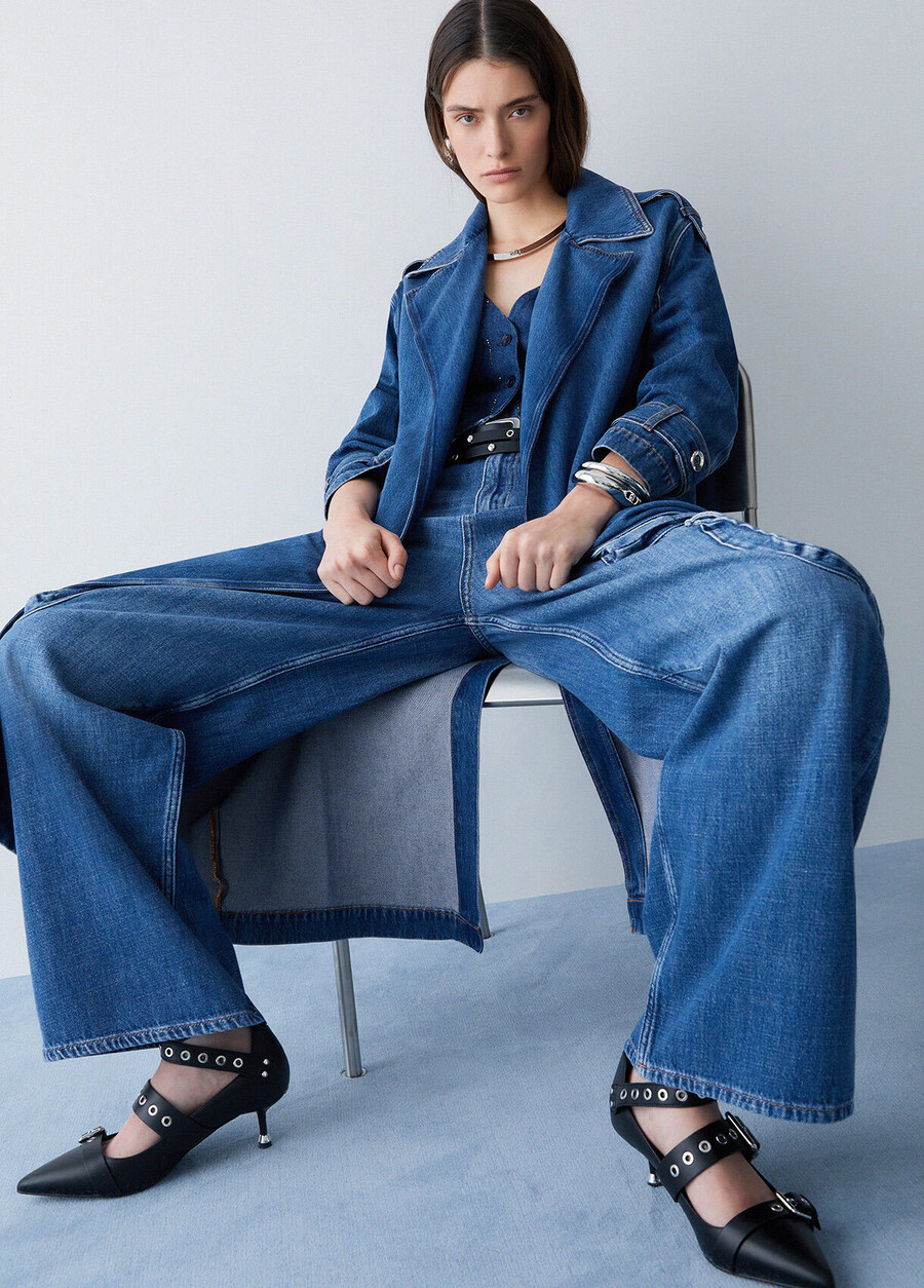 trench-coat long en denim