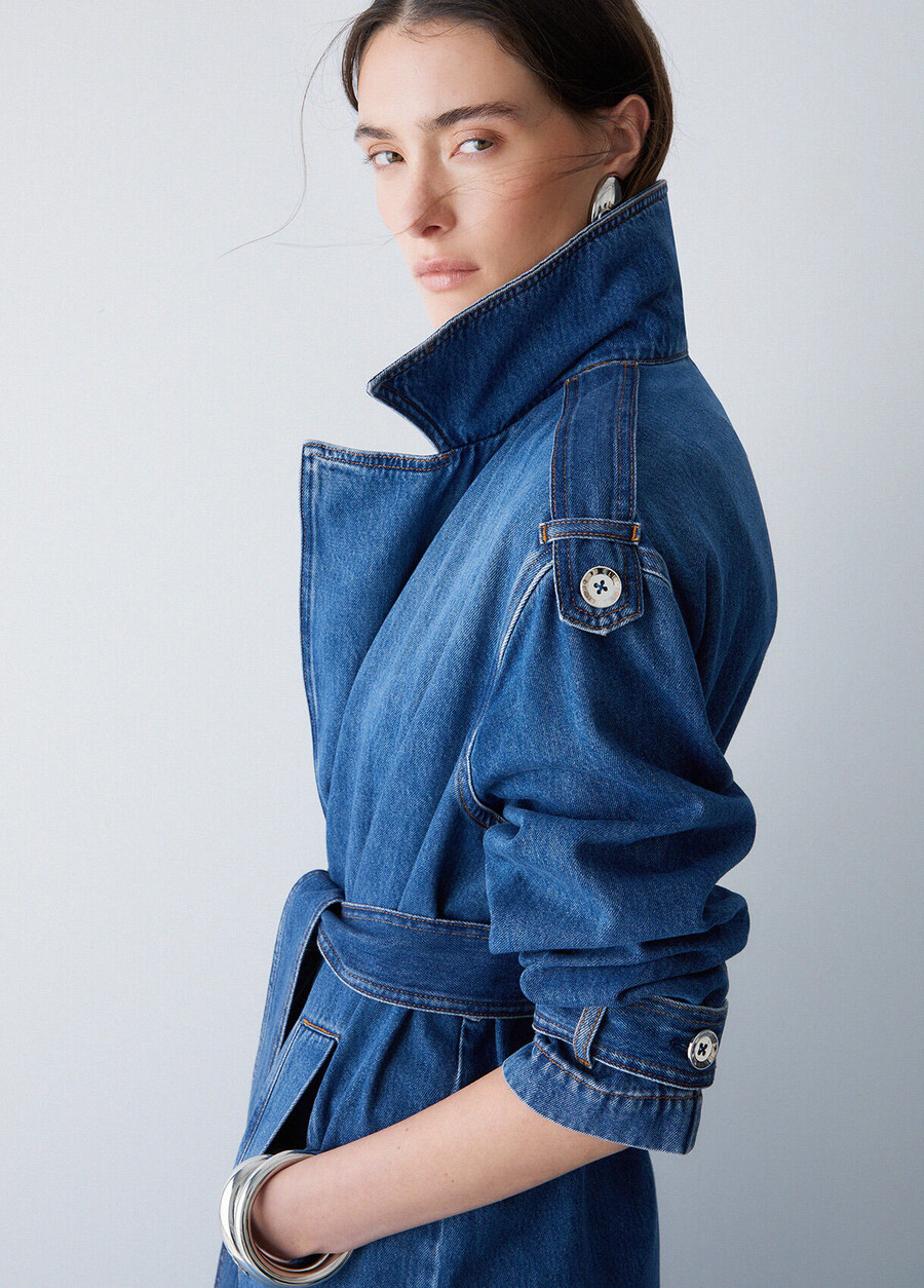 trench-coat long en denim
