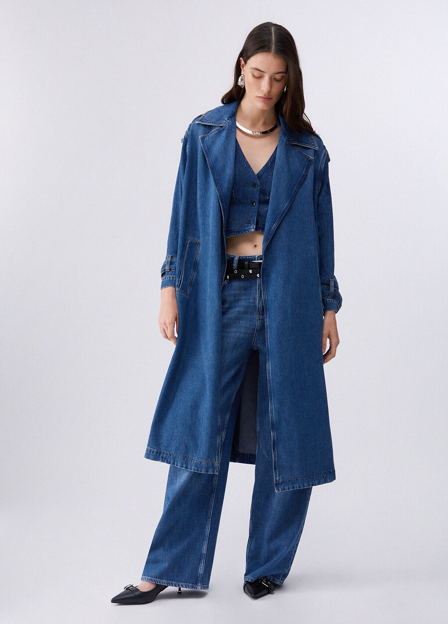 trench-coat long en denim