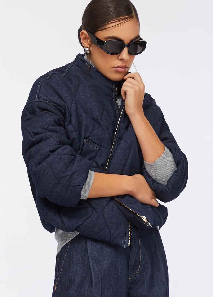 blouson aviateur en jean matelassé